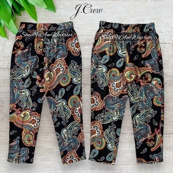 J.Crew 2 piece black silk paisley top + matching pull on pants *shop@iamwarrior - Picture 7 of 12